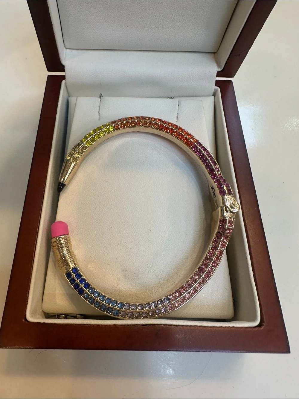 Betsy Johnson pave Gold-Tone Rainbow Crystal Pencil Bangle Bracelet